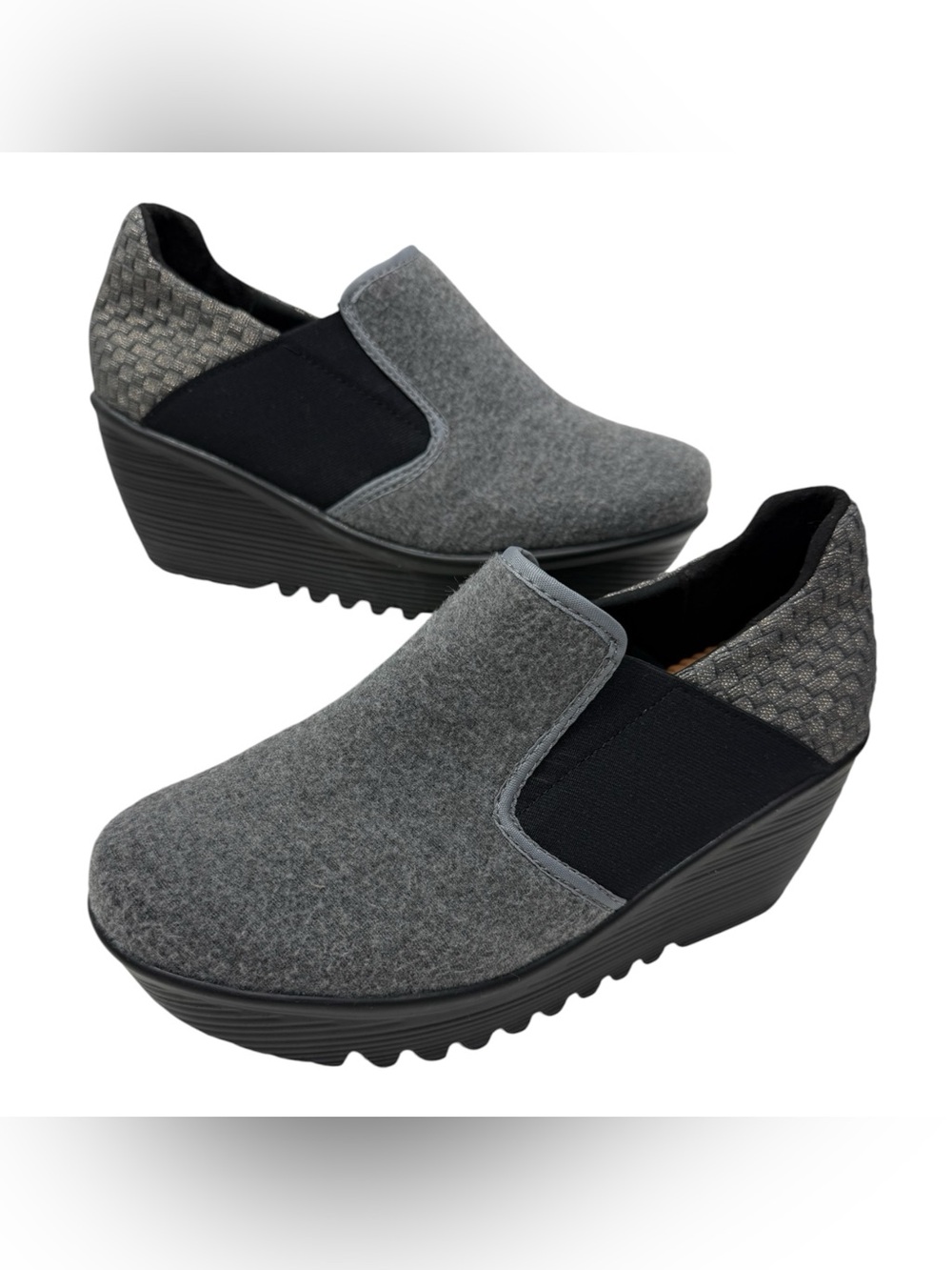 bernie mev. Gray and Black Slip-On Wedge Sneakers size 37